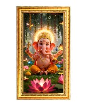 Lord Ganesh Digital Golden Color Photo Frame | Hindu Religious Wall Decor | 12x19 Inches - Inspirational Wall Art For Office, Home Decor - Ideal Spiritual Gift (F10358)