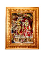 Shree Radha And Shree Krishna Golden Designer Photo Frame | 10x14 Inch Religious Wall Hanging Frame For Home & Office Decoration | Hindu Deity Spiritual Gift Item