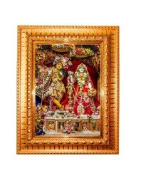 Shree Radha And Shree Krishna Golden Designer Photo Frame | 18x22 Inch Religious Wall Hanging Frame For Home & Office Decoration | Hindu Deity Spiritual Gift Item