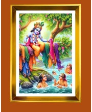 Golden Photo Frame - 10x14 Inches | Elegant Wooden Frame For Home, Office & Temple Decoration | Spiritual Wall & Table Decor and Gift Item