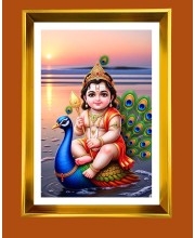 Lord Kartikeya. Golden Photo Frame - 10x14 Inches | Elegant Wooden Frame For Home, Office & Temple Decoration | Spiritual Wall & Table Decor and Gift Item