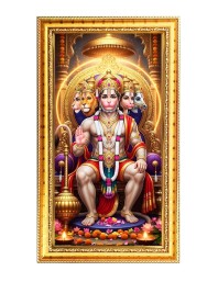 Panchamukhi Hanuman Digital Golden Color Photo Frame | Hindu Religious Wall Decor | 12x19 Inches - Inspirational Wall Art For Office, Home Decor - Ideal Spiritual Gift (F10336)