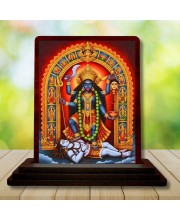 Car Desk/Table Top Goddess Maa Kali Wooden Photo Stand 3x4 Inches, Compact & Stylish Spiritual Display For Car, Home & Office (Pack Of 1) (F14175)