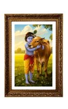 Lord Krishna With White Cow Big Photo Frame - 20x28 Inches For Home,Temple & Office Decoration (F11188)
