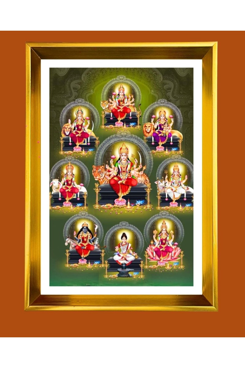 Navaa Durga Devi Golden Photo Frame - 10x14 Inches | Elegant Wooden Frame For Home, Office & Temple Decoration | Spiritual Wall & Table Decor and Gift Item