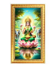 Mata Lakhsmi Digital Golden Color Photo Frame | Hindu Religious Wall Decor | 10x17 Inches - Inspirational Wall Art For Office, Home Decor - Ideal Spiritual Gift (F10314)