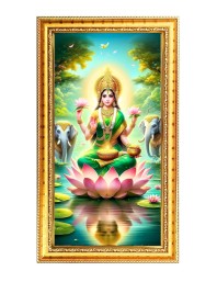 Mata Lakhsmi Digital Golden Color Photo Frame | Hindu Religious Wall Decor | 12x19 Inches - Inspirational Wall Art For Office, Home Decor - Ideal Spiritual Gift (F10314)