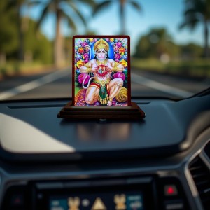 Car Desk/Table Top Lord Hanuman Wooden Photo Stand 3x4 Inches, Compact & Stylish Spiritual Display For Car, Home & Office (Pack Of 1) (F14135)
