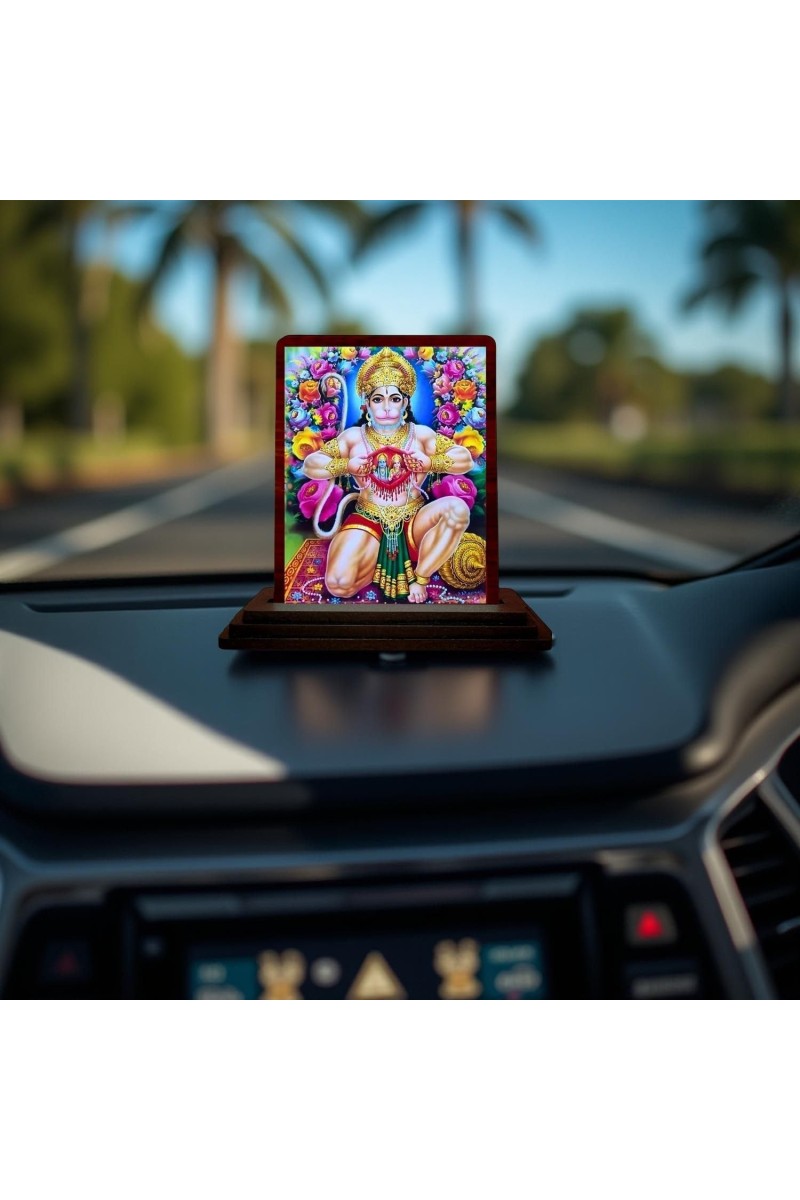 Car Desk/Table Top Lord Hanuman Wooden Photo Stand 3x4 Inches, Compact & Stylish Spiritual Display For Car, Home & Office (Pack Of 1) (F14135)
