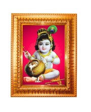 Baby Krishna Golden Designer Photo Frame | 16x20 Inch Religious Wall Hanging Frame For Home, Office Decoration and Spiritual Gift Item (M6)