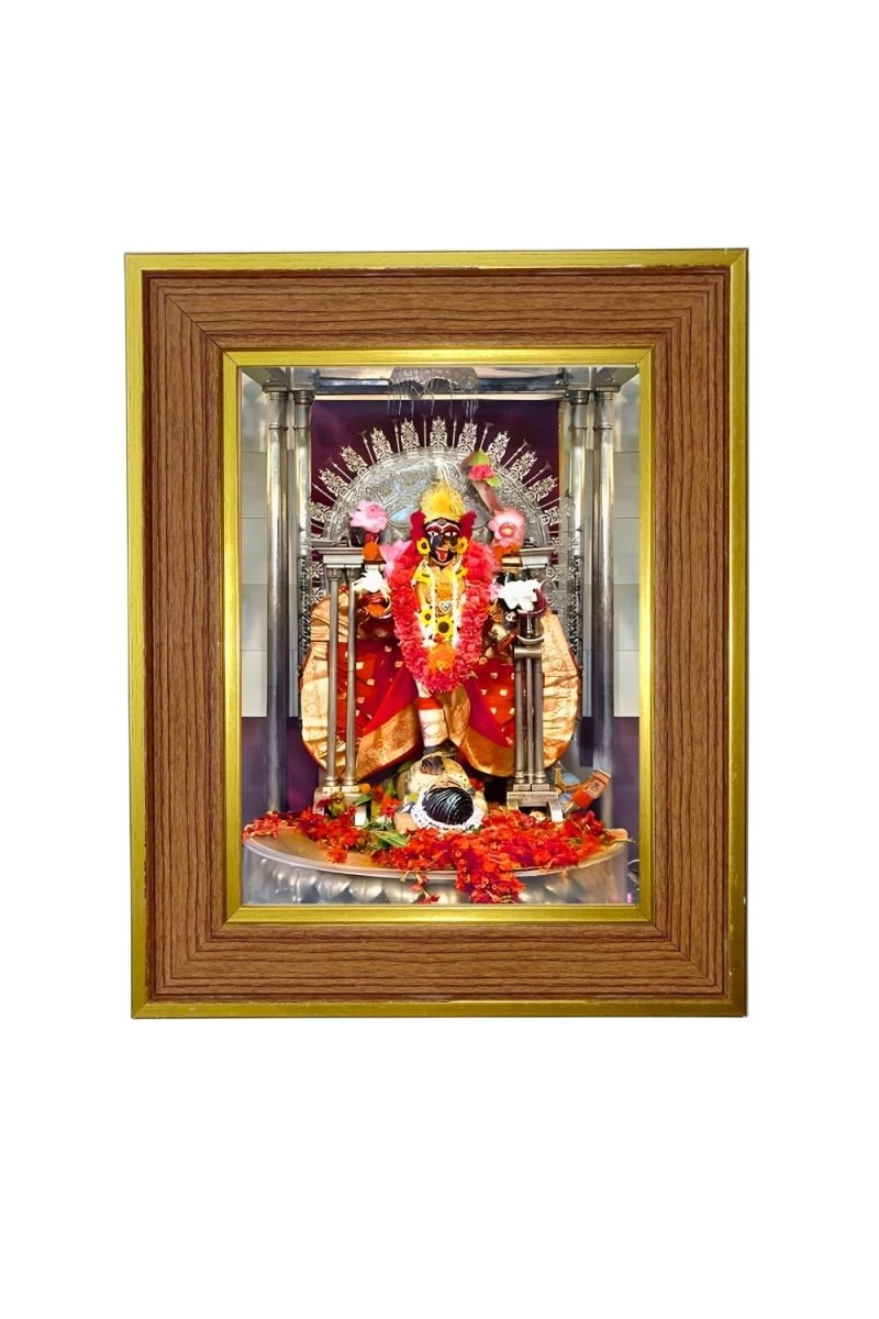 Kali Mata BhAvataarini Photo Frame 10x14 Inches-Brown Wooden Frame For Home, Office & Temple Decoration And Gifting (F6411)