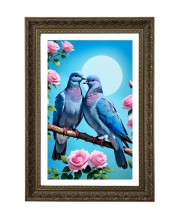 Two Blue Pigeons Big Photo Frame - 20x28 Inches For Home,Temple & Office Decoration (F10677)