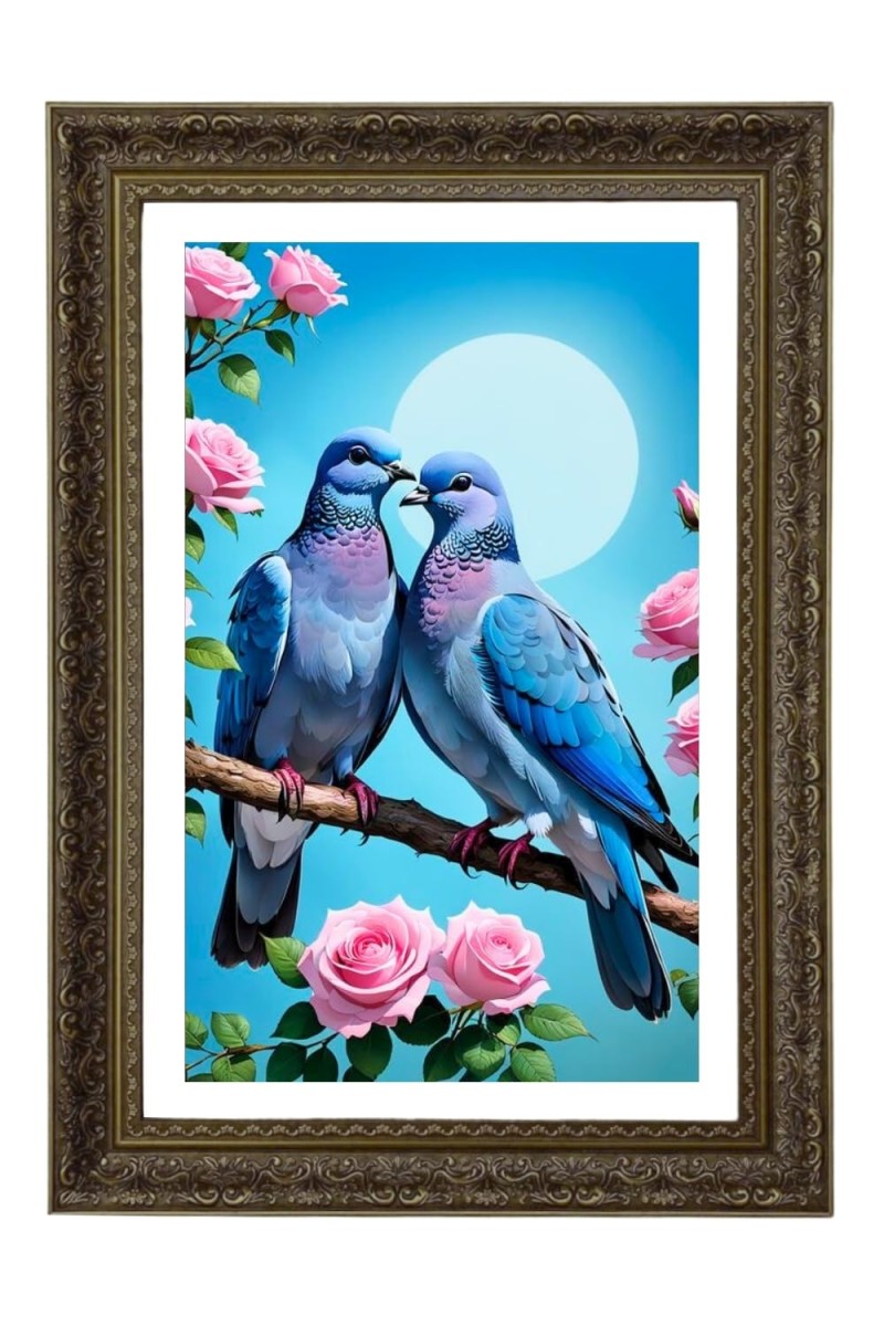 Two Blue Pigeons Big Photo Frame - 20x28 Inches For Home,Temple & Office Decoration (F10677)