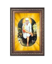 Shirdi Sai Baba Spiritual Guru Digital Photo In Designer Frame, Size 10x16 Inch | Hindu Religious Picture For Home Temple, Office & Gift | Wall Art & Pooja Decor (F10451)