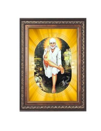 Shirdi Sai Baba Spiritual Guru Digital Photo In Designer Frame, Size 16x20 Inch | Hindu Religious Picture For Home Temple, Office & Gift | Wall Art & Pooja Decor (F10451)