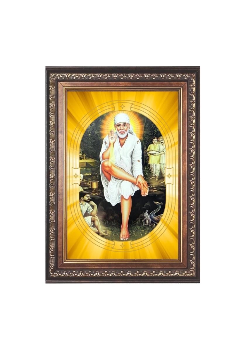Shirdi Sai Baba Spiritual Guru Digital Photo In Designer Frame, Size 14x18 Inch | Hindu Religious Picture For Home Temple, Office & Gift | Wall Art & Pooja Decor (F10451)