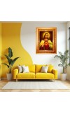 Jesus Christ Golden Designer Photo Frame | 10x14 Inch Religious Wall Hanging Frame For Home & Office Decoration | Hindu Deity Spiritual Gift Item