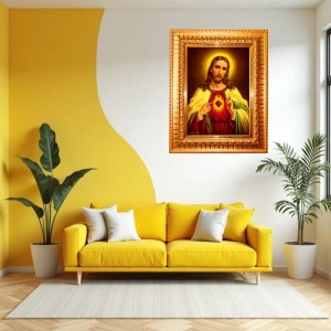 Jesus Christ Golden Designer Photo Frame | 10x14 Inch Religious Wall Hanging Frame For Home & Office Decoration | Hindu Deity Spiritual Gift Item