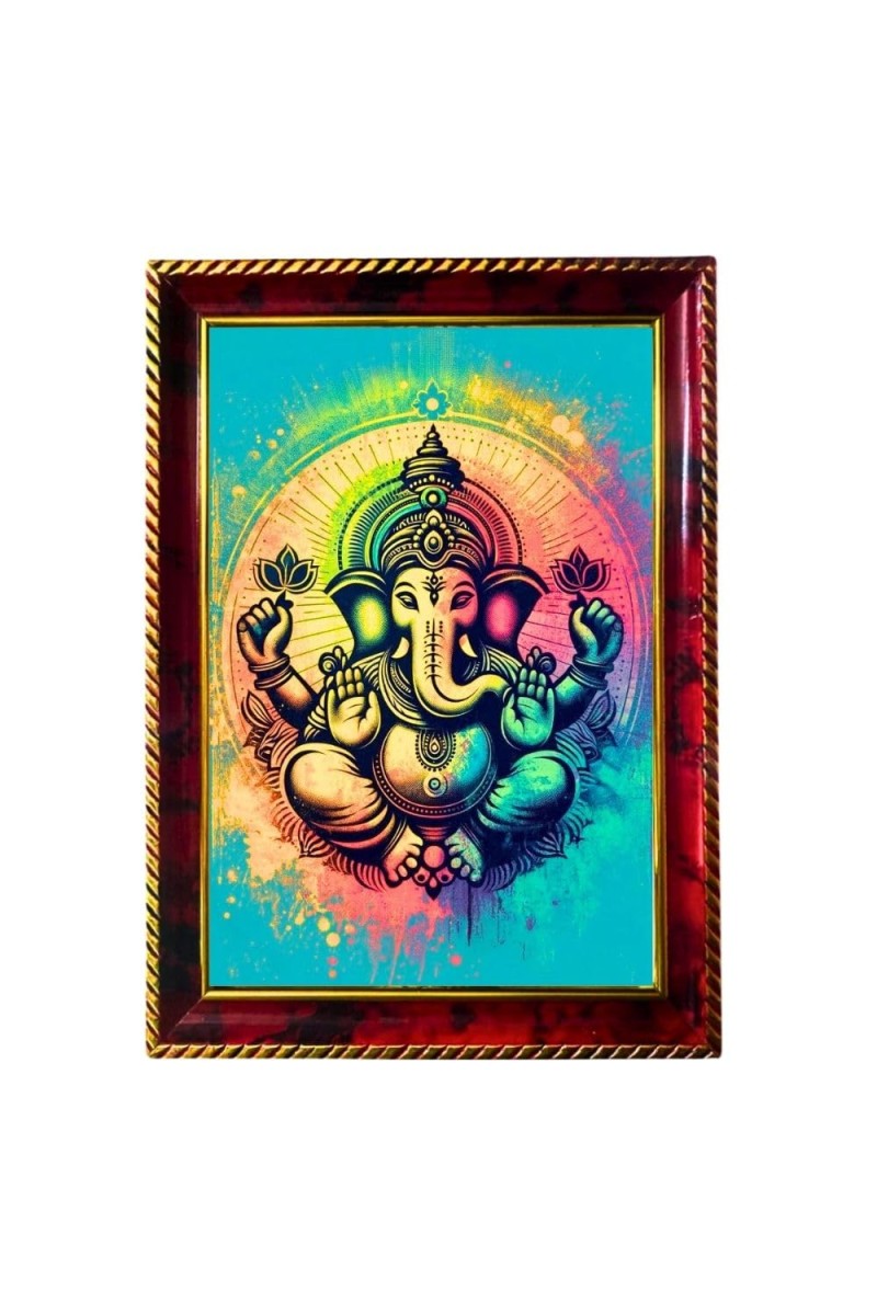 Lord Ganesha Photo Frame For Wall & Table | 7x9 Inch Golden Cherry Finish | Decorative Lord Ganesha Photo Frame For Home, Office & Pooja Room (F11472)