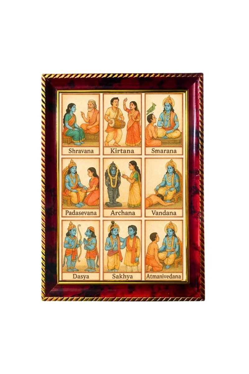 Navavidha Bhakti Photo Frame For Wall & Table | 7x9 Inch Golden Cherry Finish | Decorative Navavidha Bhakti Photo Frame For Home, Office & Pooja Room (F11773)