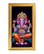 Lord Ganesh Digital Golden Color Photo Frame | Hindu Religious Wall Decor | 12x19 Inches - Inspirational Wall Art For Office, Home Decor - Ideal Spiritual Gift (F10345)