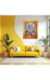 Lord Ram Hanuman Golden Designer Photo Frame | 10x14 Inch Religious Wall Hanging Frame For Home & Office Decoration | Hindu Deity Spiritual Gift Item