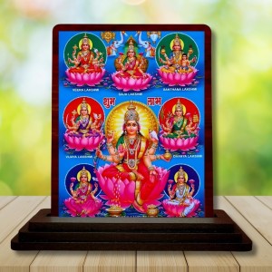 Car Desk/Table Top Maa Laxmi Wooden Photo Stand 3x4 Inches, Compact & Stylish Spiritual Display For Car, Home & Office (Pack Of 1) (F15072)