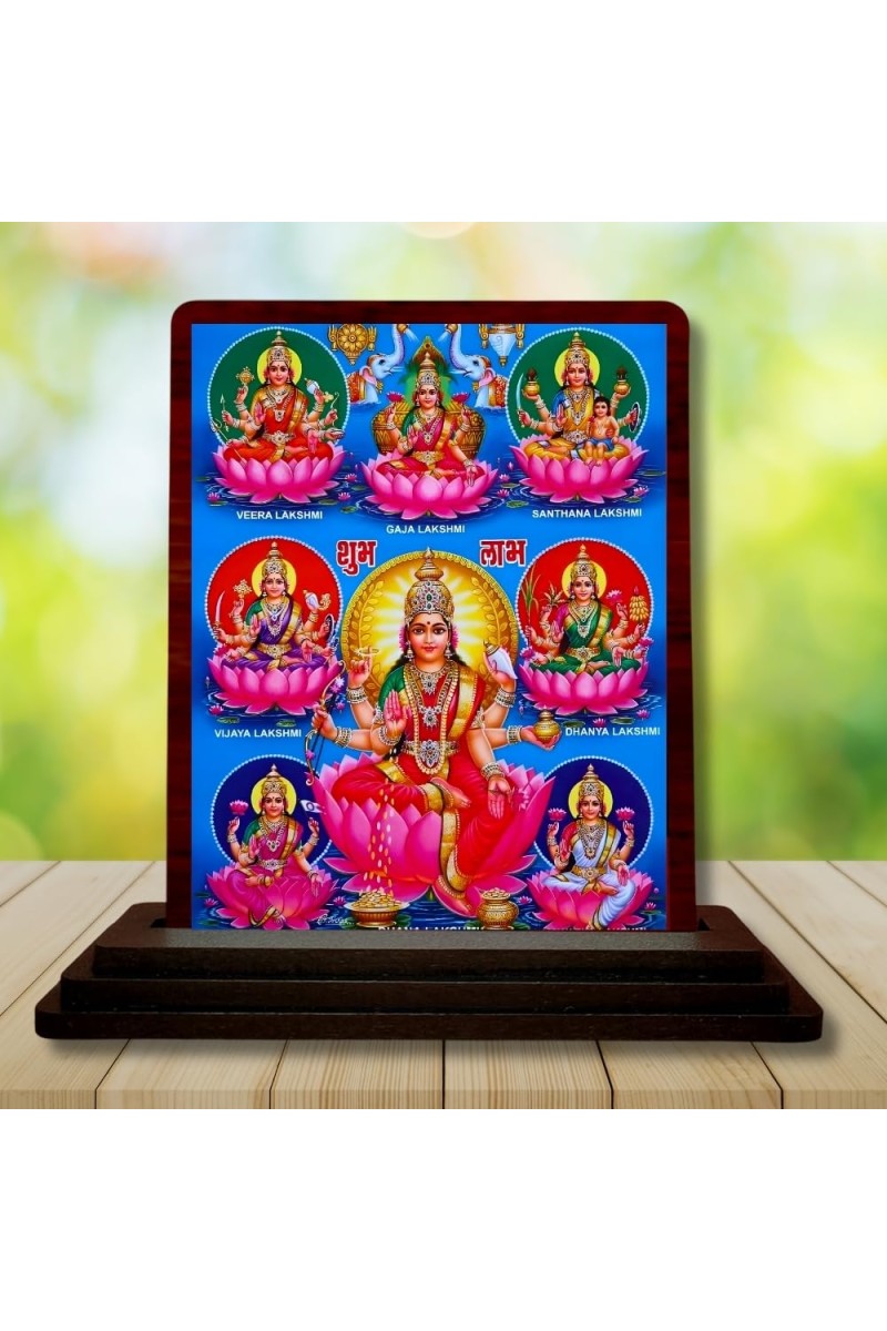 Car Desk/Table Top Maa Laxmi Wooden Photo Stand â€“ 3x4 Inches, Compact & Stylish Spiritual Display For Car, Home & Office (Pack Of 1) (F15072)