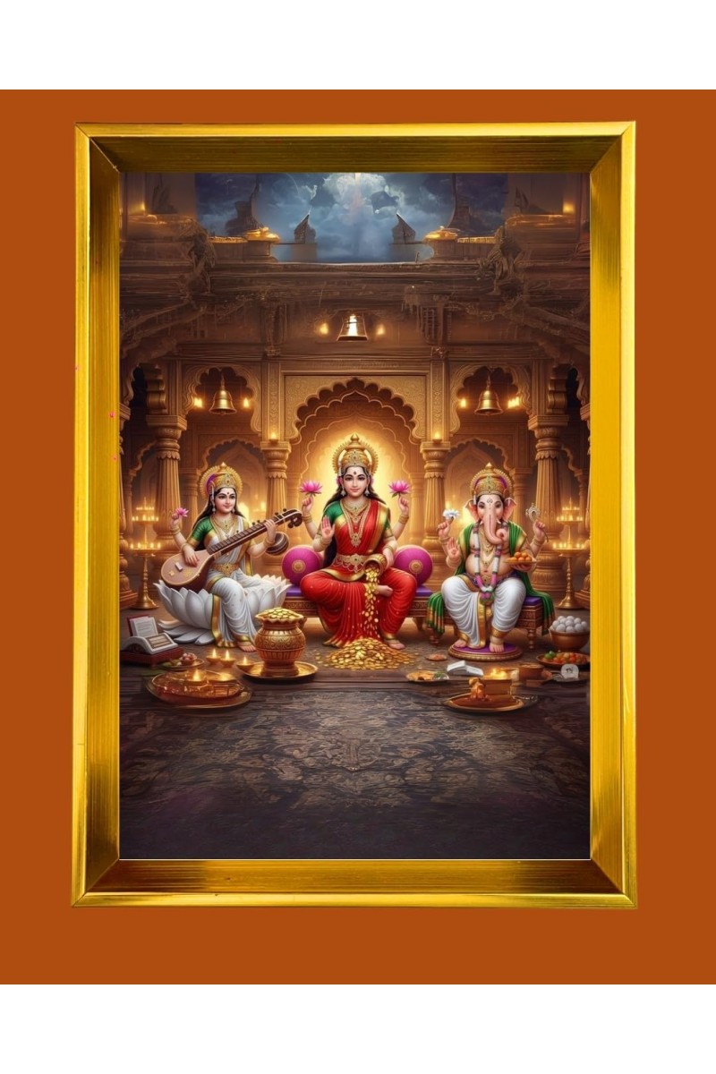 Golden Photo Frame - 10x14 Inches | Elegant Wooden Frame For Home, Office & Temple Decoration | Spiritual Wall & Table Decor and Gift Item