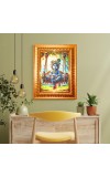 Little Krishna Golden Designer Photo Frame | 10x14 Inch Religious Wall Hanging Frame For Home & Office Decoration | Hindu Deity Spiritual Gift Item