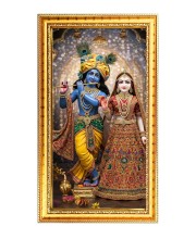 Divine Radha Krishna Digital Golden Color Photo Frame | Hindu Religious Wall Decor | 10x17 Inches - Inspirational Wall Art For Office, Home Decor - Ideal Spiritual Gift (F10234)