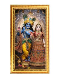 Divine Radha Krishna Digital Golden Color Photo Frame | Hindu Religious Wall Decor | 8x15 Inches - Inspirational Wall Art For Office, Home Decor - Ideal Spiritual Gift (F10234)