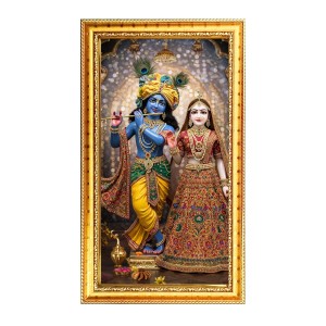 Divine Radha Krishna Digital Golden Color Photo Frame | Hindu Religious Wall Decor | 10x17 Inches - Inspirational Wall Art For Office, Home Decor - Ideal Spiritual Gift (F10234)