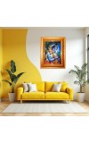 Lord Rama And Hanuman Golden Designer Photo Frame | 10x14 Inch Religious Wall Hanging Frame For Home & Office Decoration | Hindu Deity Spiritual Gift Item