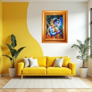 Lord Rama And Hanuman Golden Designer Photo Frame | 10x14 Inch Religious Wall Hanging Frame For Home & Office Decoration | Hindu Deity Spiritual Gift Item