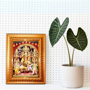 Goddess Maa Durga Golden Designer Photo Frame | 10x14 Inch Religious Wall Hanging Frame For Home & Office Decoration | Hindu Deity Goddess Maa Durga Spiritual Gift Item