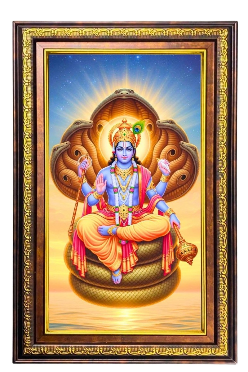 Lord Vishnu Digital Golden Balck Color Photo Frame | Hindu Religious Wall Decor | 10x16 Inches - Inspirational Wall Art For Office, Home Decor - Ideal Spiritual Gift (F16865)