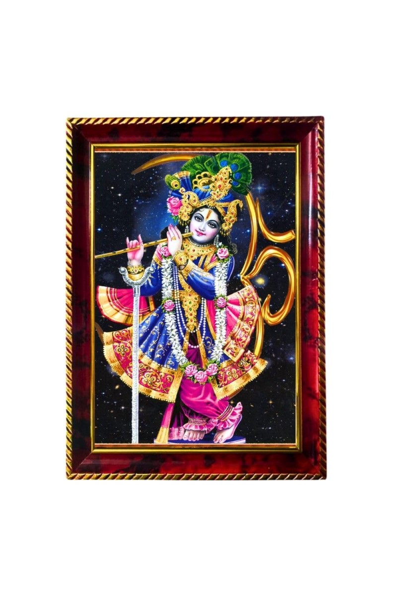 LordSrikrishna Photo Frame For Wall & Table | 7x9 Inch Golden Cherry Finish | Decorative Srikrishna Photo Frame For Home, Office & Pooja Room (F11530)