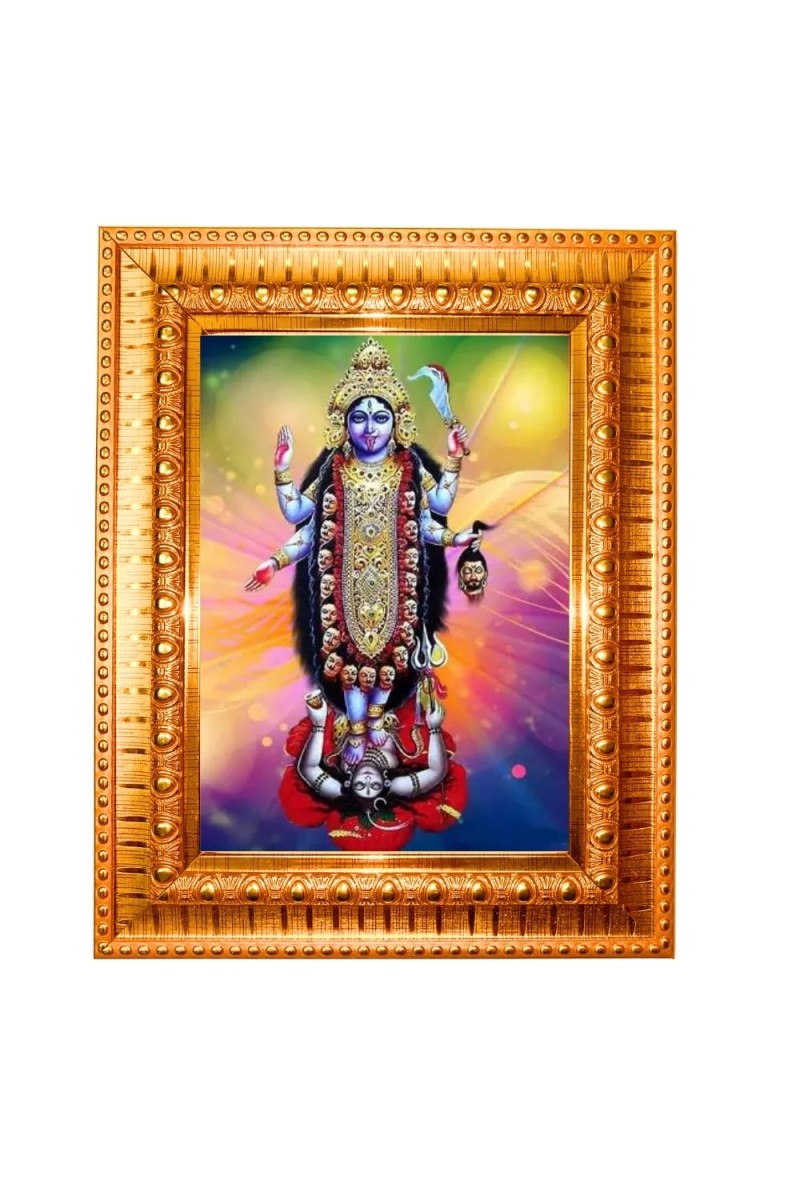 Maa Kaali Golden Designer Photo Frame | 18x22 Inch Religious Wall Hanging Frame For Home & Office Decoration | Hindu Deity Spiritual Gift Item