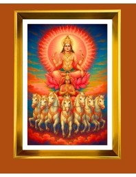 Surya Dev Golden Photo Frame - 14x18 Inches | Elegant Wooden Frame For Home, Office & Temple Decoration | Spiritual Wall & Table Decor And Gift Item (F9919)