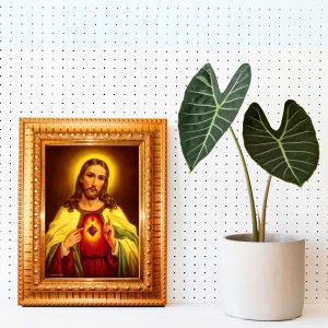 Jesus Christ Golden Designer Photo Frame | 10x14 Inch Religious Wall Hanging Frame For Home & Office Decoration | Hindu Deity Spiritual Gift Item