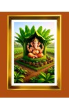 Lord Ganesha Golden Photo Frame - 10x14 Inches | Elegant Wooden Frame For Home, Office & Temple Decoration | Spiritual Wall & Table Decor and Gift Item