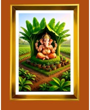 Lord Ganesha Golden Photo Frame - 10x14 Inches | Elegant Wooden Frame For Home, Office & Temple Decoration | Spiritual Wall & Table Decor and Gift Item
