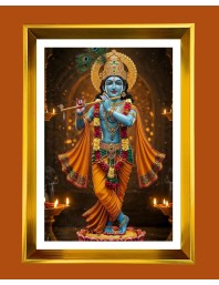 Divine Krishna Golden Photo Frame - 12x16 Inches | Elegant Wooden Frame For Home, Office & Temple Decoration | Spiritual Wall & Table Decor And Gift Item (F9466)