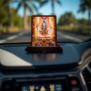 Car Desk/Table Top Lord Shiva Wooden Photo Stand 3x4 Inches, Compact & Stylish Spiritual Display For Car, Home & Office (Pack Of 1) (F14312)