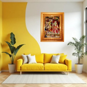 Shree Radha And Shree Krishna Golden Designer Photo Frame | 18x22 Inch Religious Wall Hanging Frame For Home & Office Decoration | Hindu Deity Spiritual Gift Item