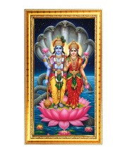 Lord Vishnu And Lakhsmi Digital Golden Color Photo Frame | Hindu Religious Wall Decor | 10x17 Inches - Inspirational Wall Art For Office, Home Decor - Ideal Spiritual Gift (F10273)