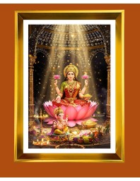 Mata Lakhsmi Golden Photo Frame - 10x14 Inches | Elegant Wooden Frame For Home, Office & Temple Decoration | Spiritual Wall & Table Decor And Gift Item (F9730)