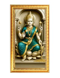 Mata Lakhsmi Digital Golden Color Photo Frame | Hindu Religious Wall Decor | 10x17 Inches - Inspirational Wall Art For Office, Home Decor - Ideal Spiritual Gift (F10237)