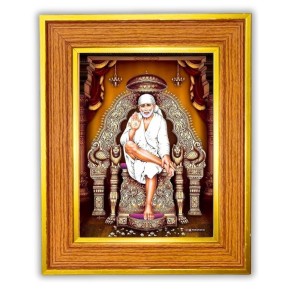 Shirdi Sai Baba Photo Frame 18x22 Inches-Brown Wooden Frame For Home, Office & Temple Decoration And Gifting (F6471)